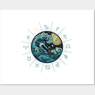 ZODIAC Aquarius - Astrological AQUARIUS - AQUARIUS - ZODIAC sign - Van Gogh style - 9 Posters and Art